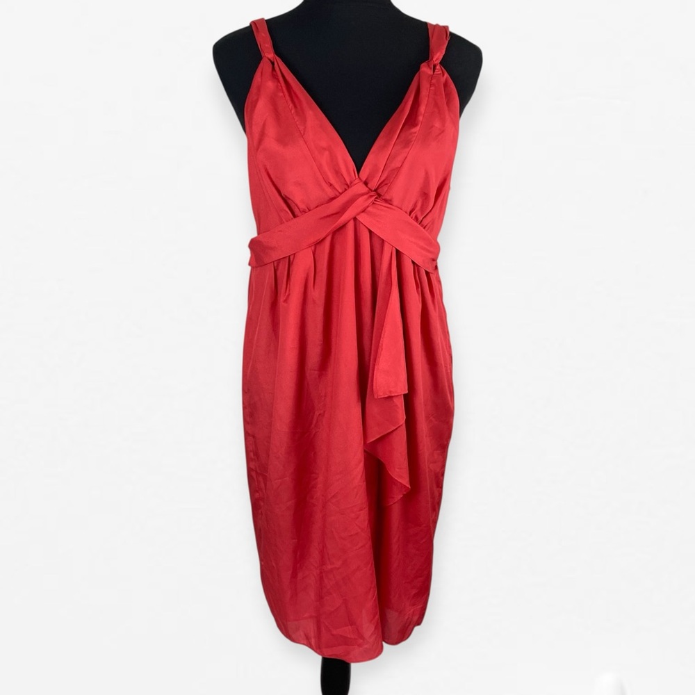 Banana Republic bright scarlet Red empire waist sleeveless v-neck dress 12